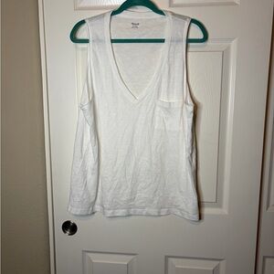 Women’s Madewell White Cotton Sleeveless V Neck Pocket Tank XXL NWT